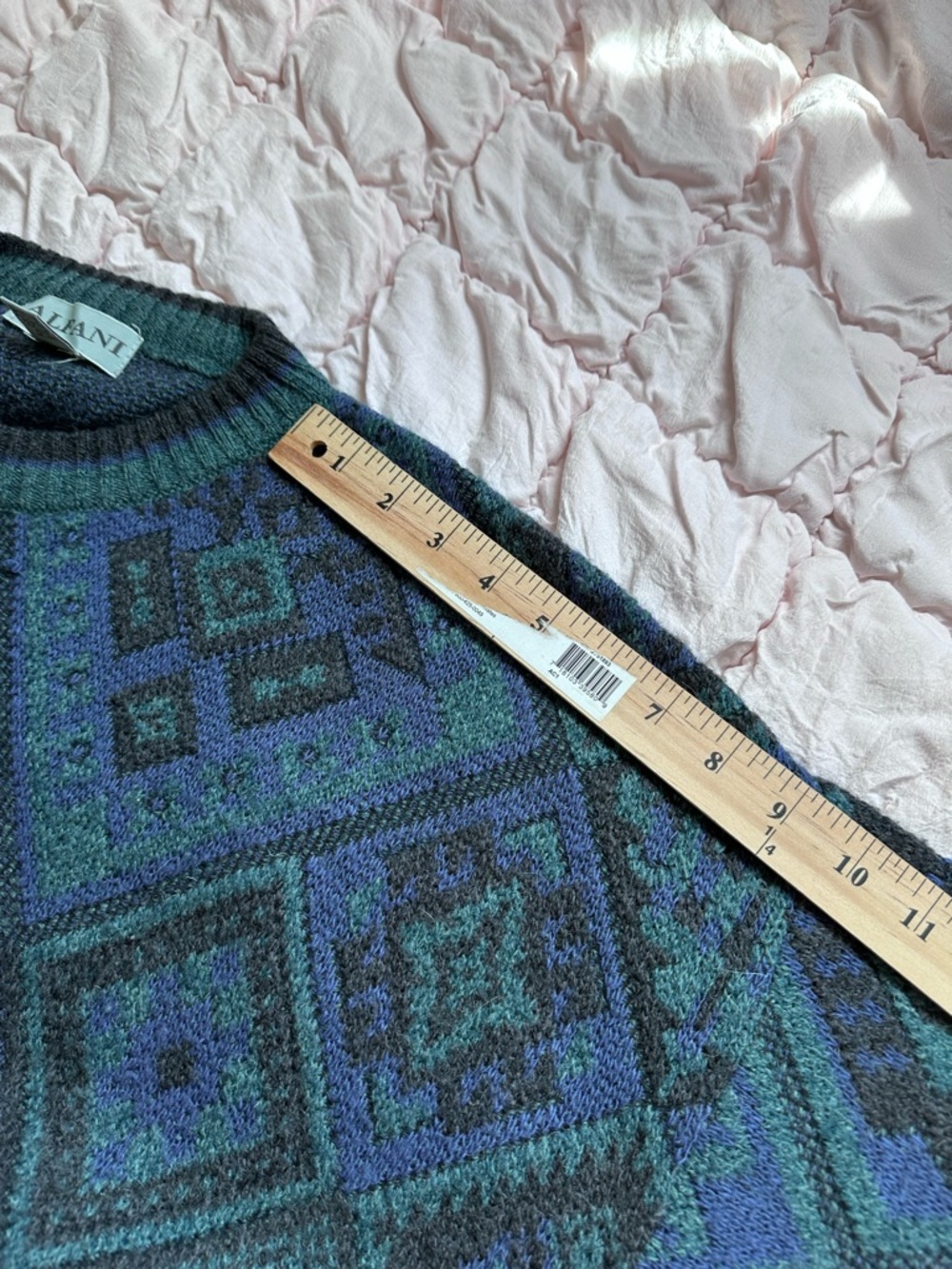 Vintage Alfani Blue Green Geometric Alpaca Blend Sweater XL Tall Italy - Picture 6 of 7